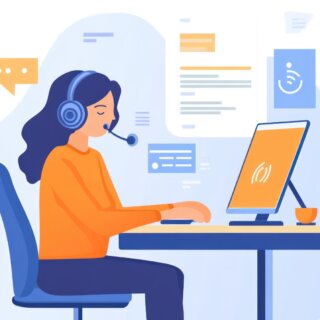 Customer Support Representative Working at Desk